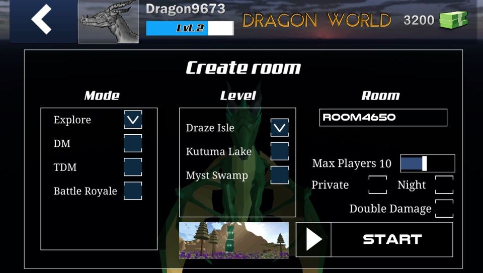 Dragon World Unblocked, Create Room Screenshot 